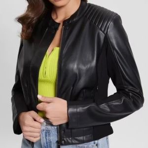 GUESS Fiammetta Vegan-Leather Jacket Black | S